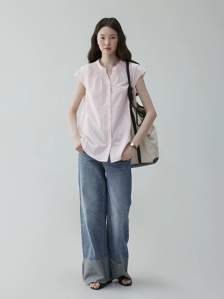 VOOE Korean Loose Fold-Over Curled Wide-Leg Jeans