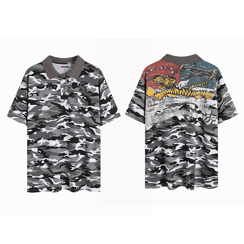 DND4DES Flying Tiger Printed Patch Splicing Camouflage POLO Shirt