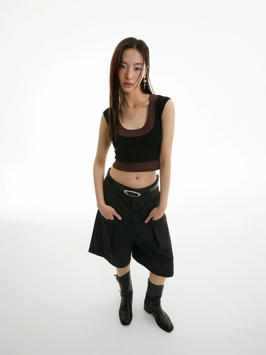FUNKYFUN Contrast Color Large U-neck Sleeveless Vest