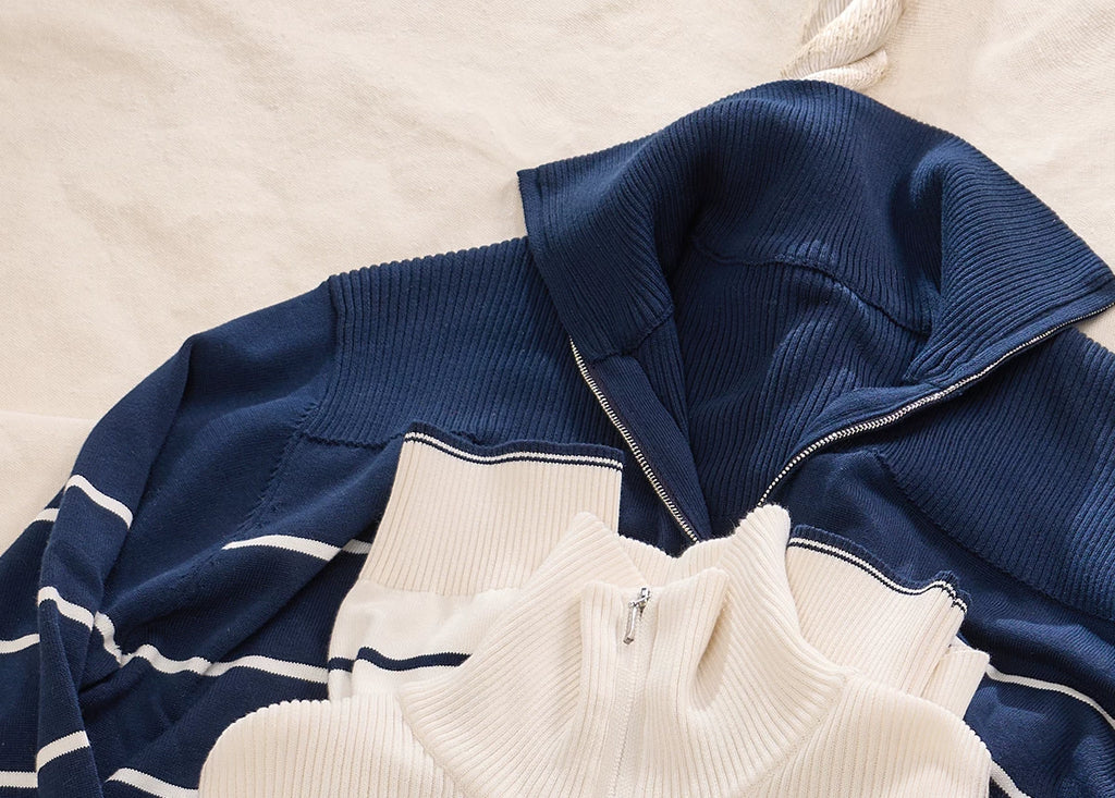 CULTUM Half-zip Lapel Striped Knitted Sweater