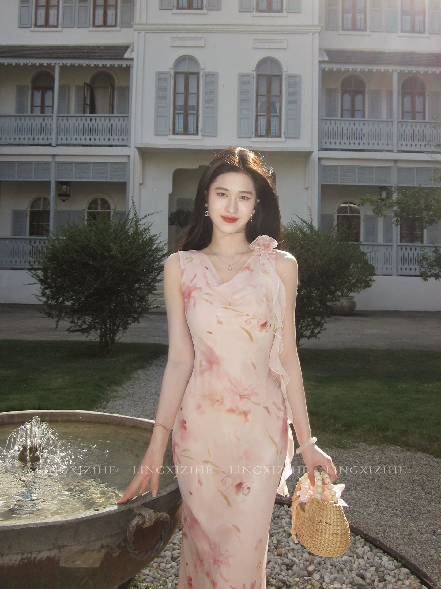 ZIHE Floral Suspender Dress