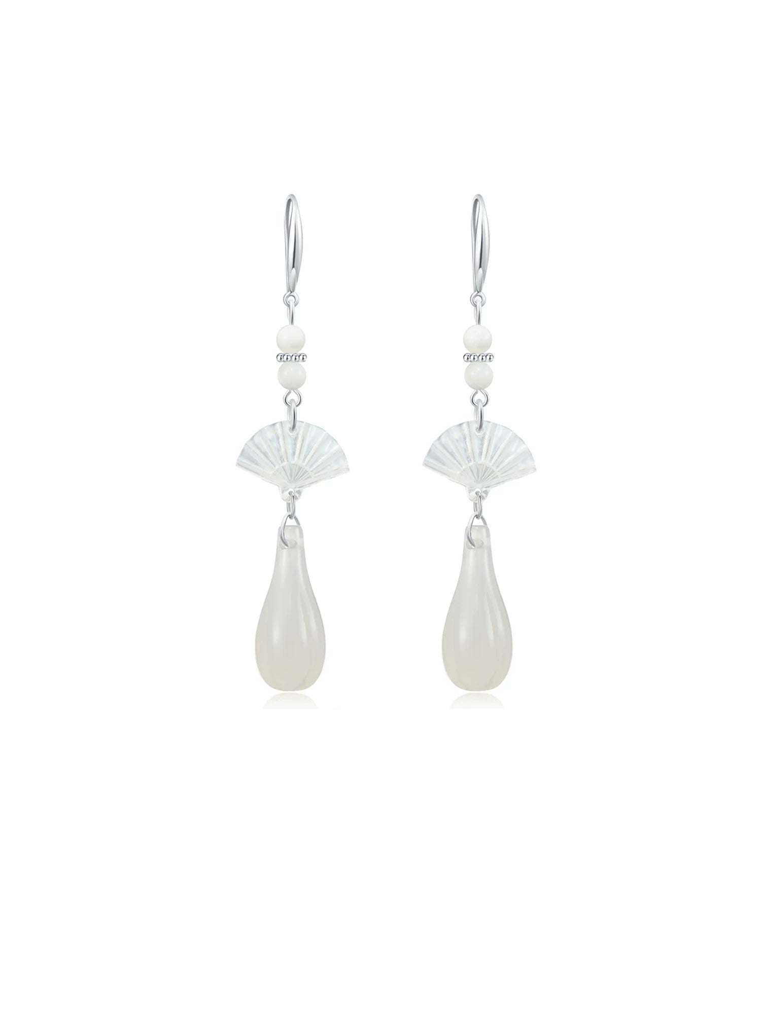 NO SOLUTION Water Drop White Agate Sterling Silver Earrings