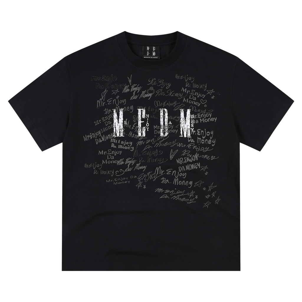 MEDM Font Graffiti Print Embroidery Loose Tee