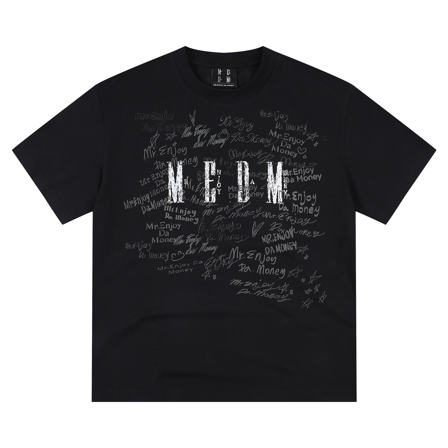 MEDM Font Graffiti Print Embroidery Loose Tee