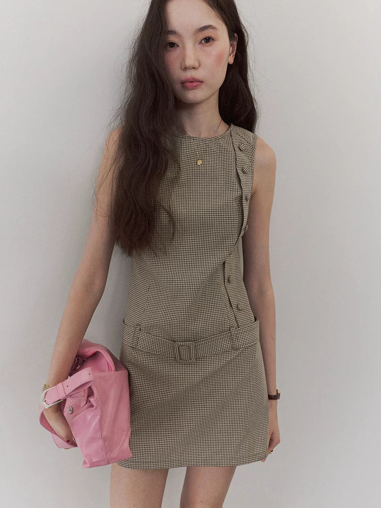 VOOE Vintage Plaid Belt Vest Dress