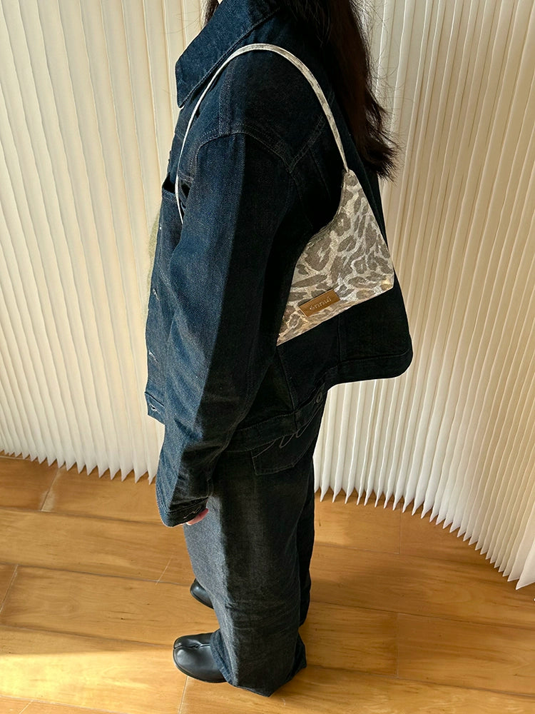 Ennui Cold Leopard Print Portable Underarm Zipper Shoulder Bag