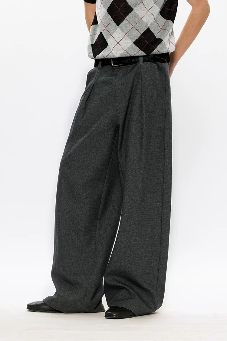 KREATE Wool Thousand Bird Grid Dark Pattern Pleated A-word Trousers