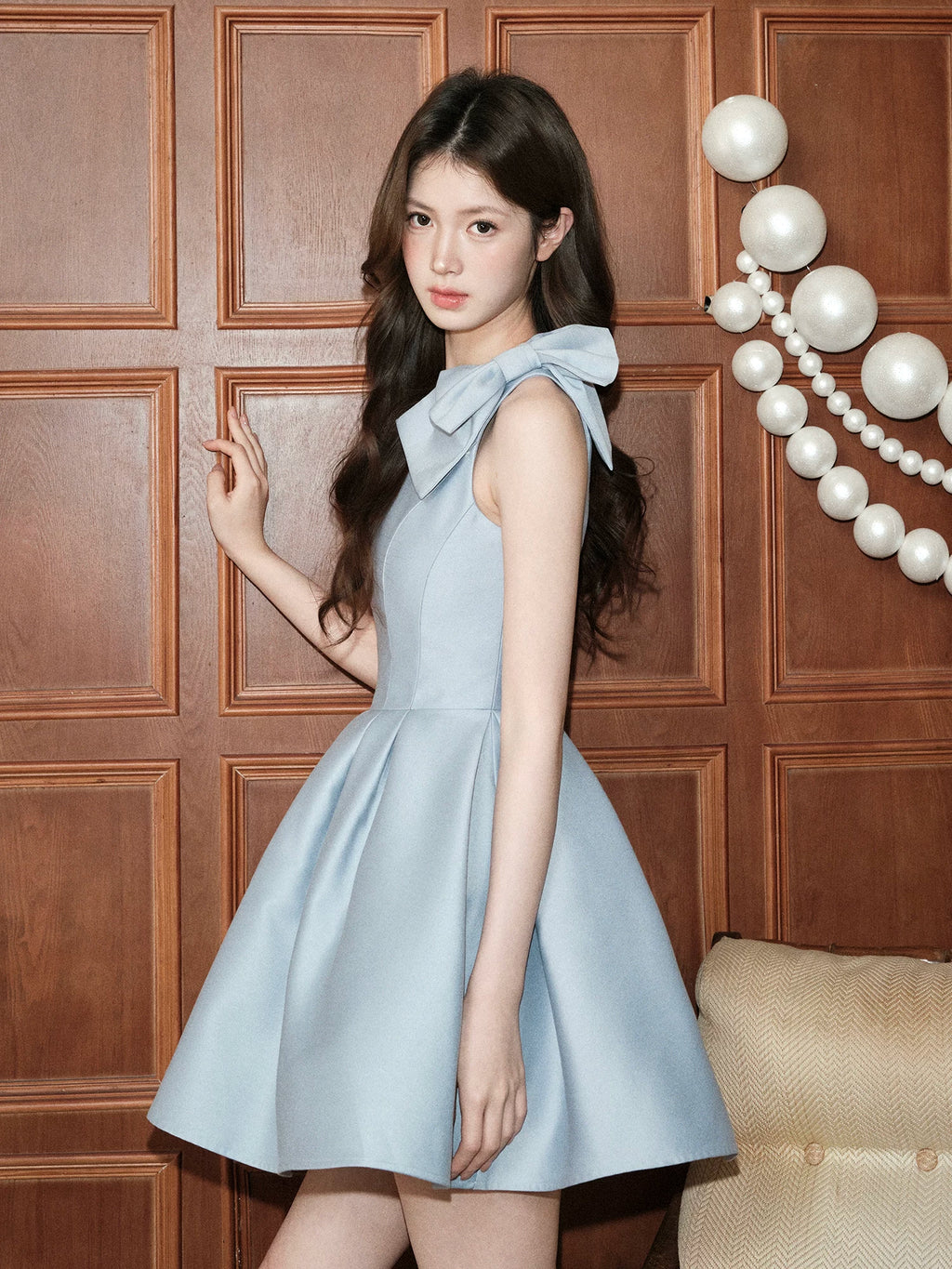 Avenement Waist Bow Crew Neck Vest Skirt