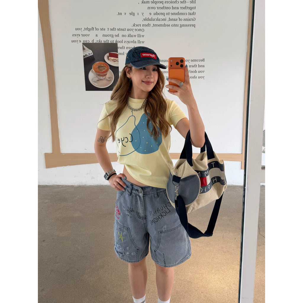 CCYE Pear Print Shoulder Versatile Tee