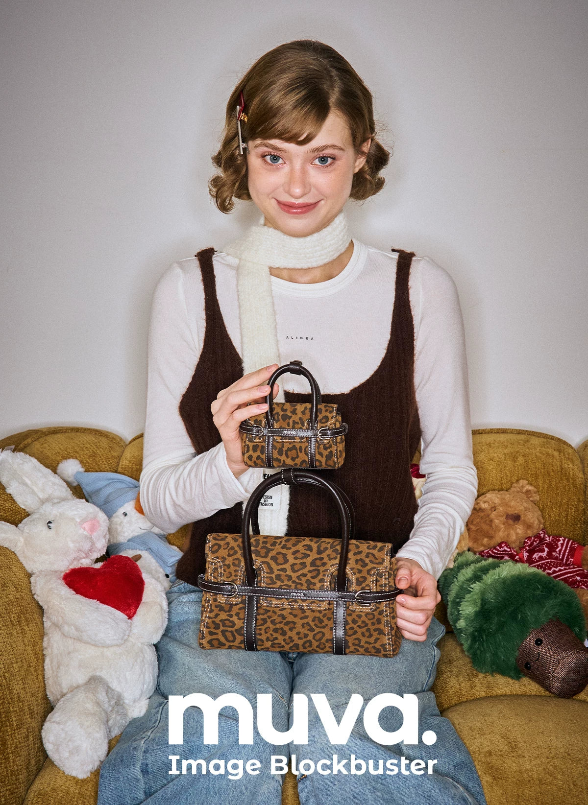 MUVA Vintage Leopard Print Brown Leather Crossbody Small Square Bag