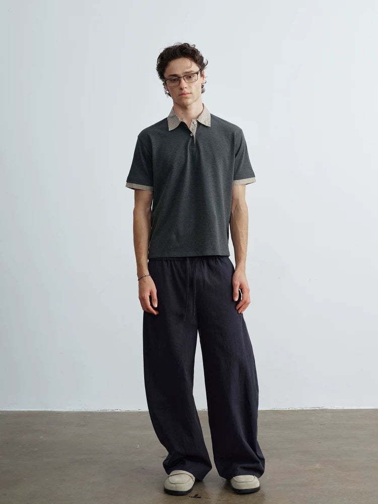 VLABMADE Plaid Spliced Polo Shirt Tee