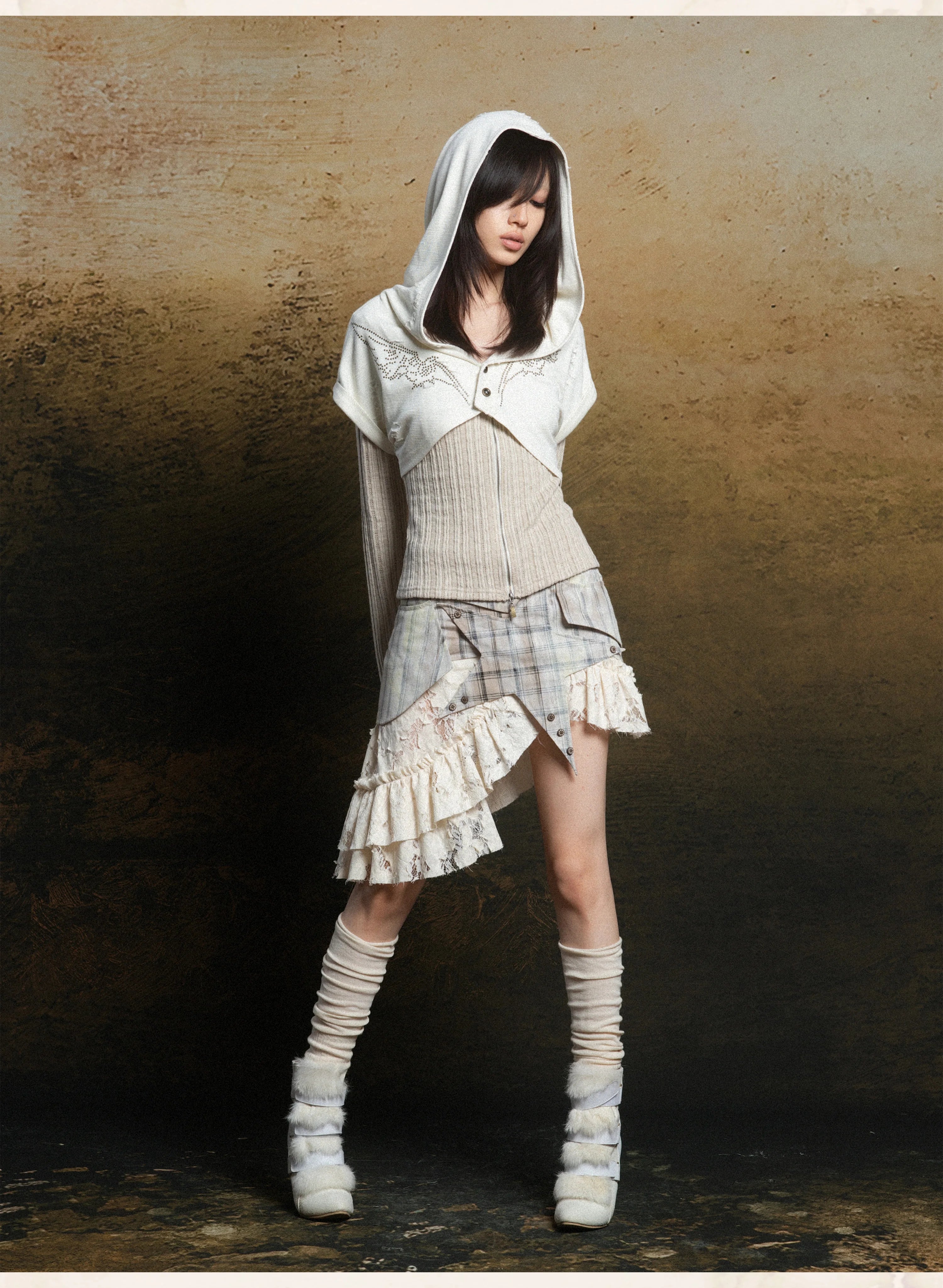 ARIADNAw Multi-layer Skirt Ripped Lace Skirt