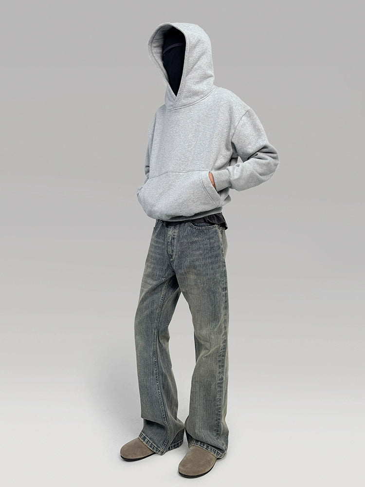 PLUS NO LOGO Short and Wide Stand-up Hooded Sweater