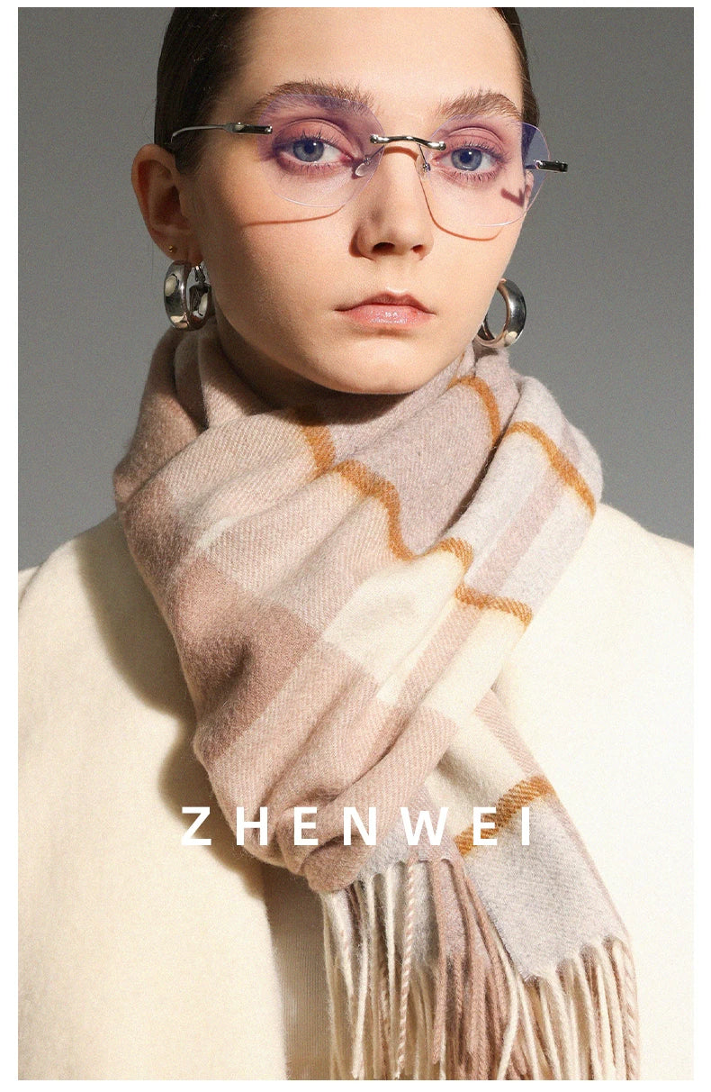 ZHENWEI 100% Wool Plaid Scarf