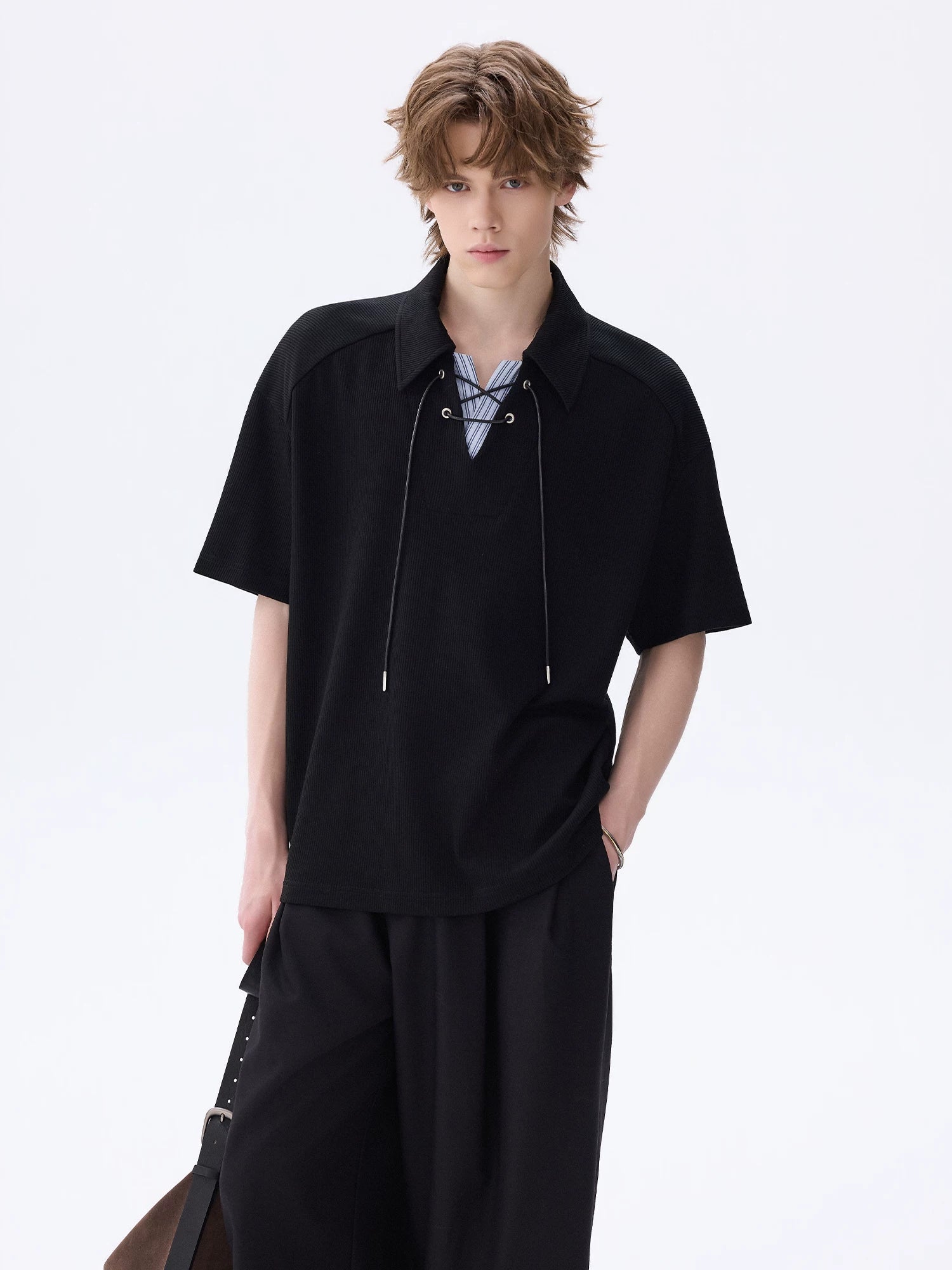 CHOR V-neck Fake Two Casual Tee