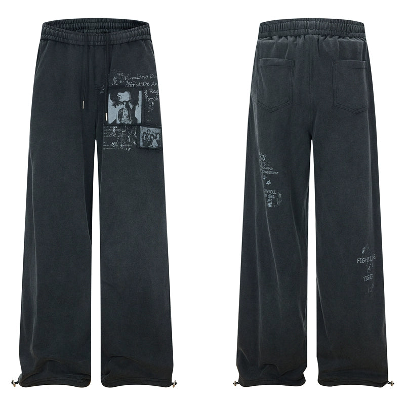 GXFortune Retro Old Character Print Sweatpants
