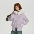 Girlyhalo Vintage Fur Collar Slim Fit Hooded Jacket