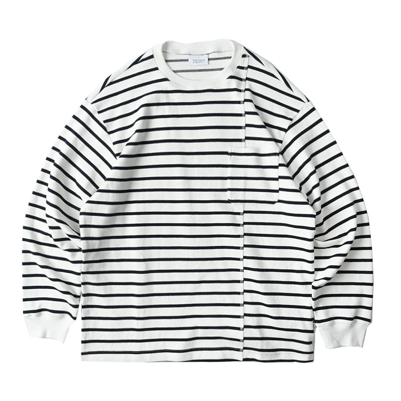 NUMBERSALT Japanese Casual Loose Crew Neck Striped Long Sleeve