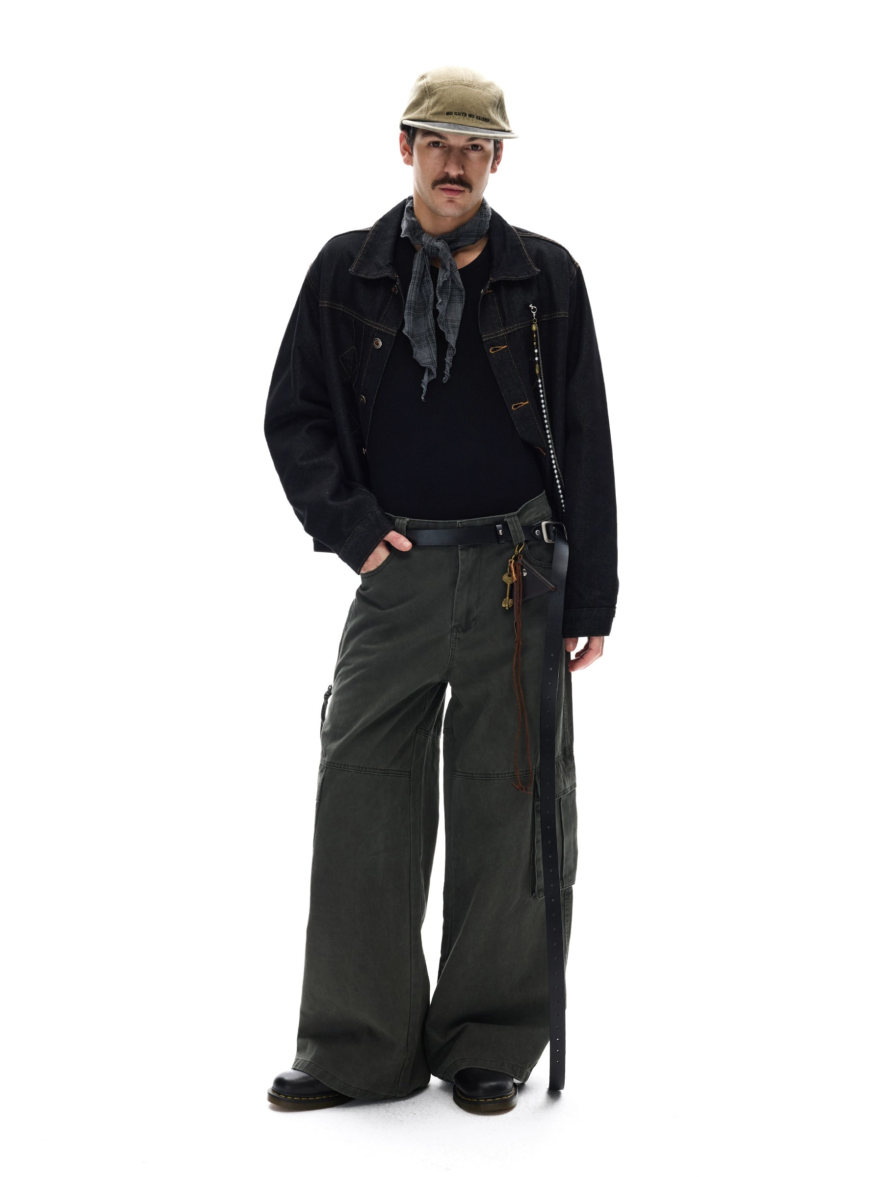 MADWITCH Retro Ruffian Handsome Bright Line Design Sense Chain Denim Jacket