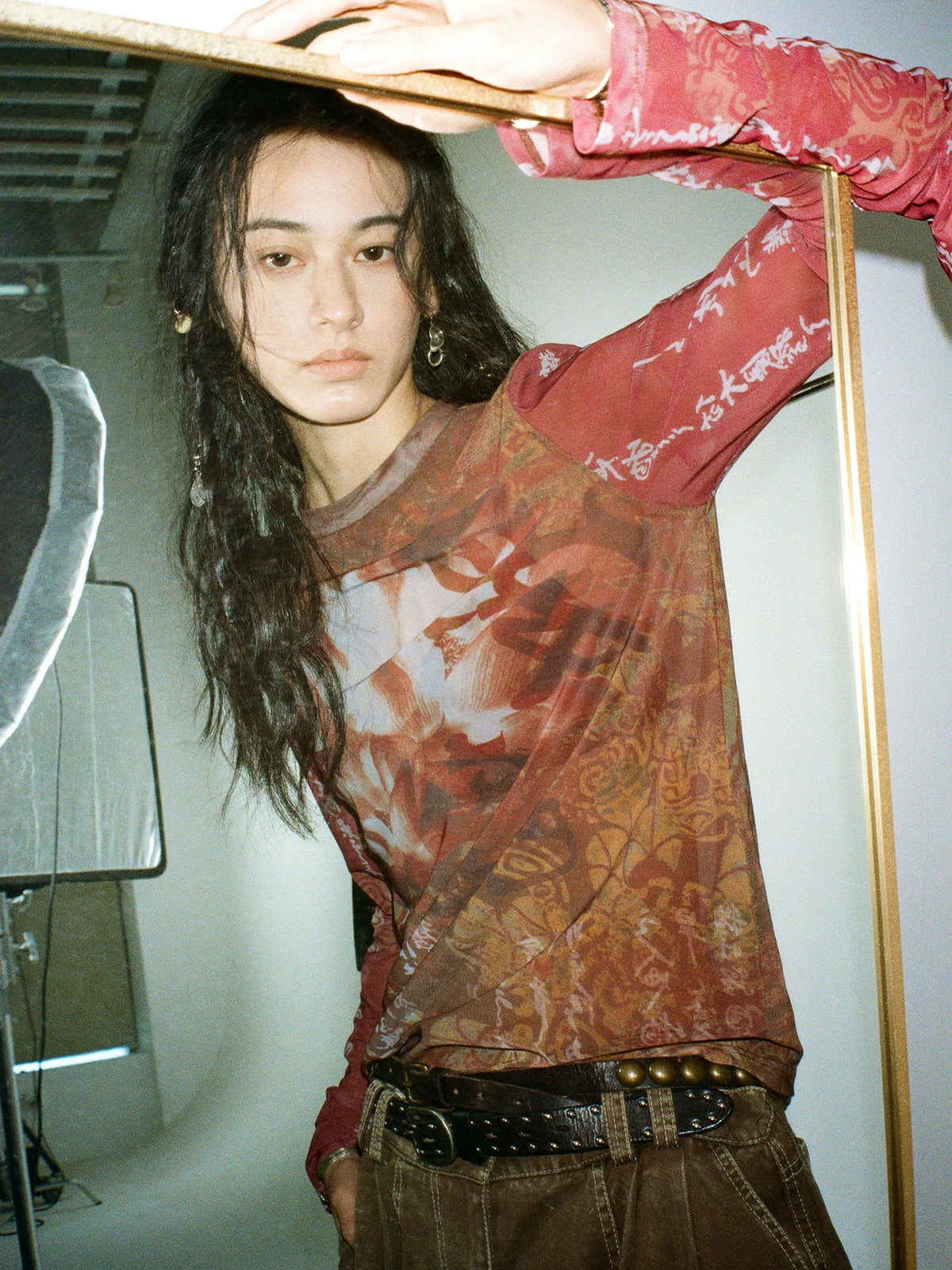 PHYS Vintage Micro Transparent Mesh Straight Front Shoulder Long Sleeves