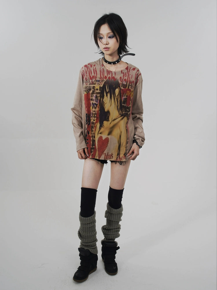 WEBBAR Y2K Sad Angel Long Sleeve T-Shirt