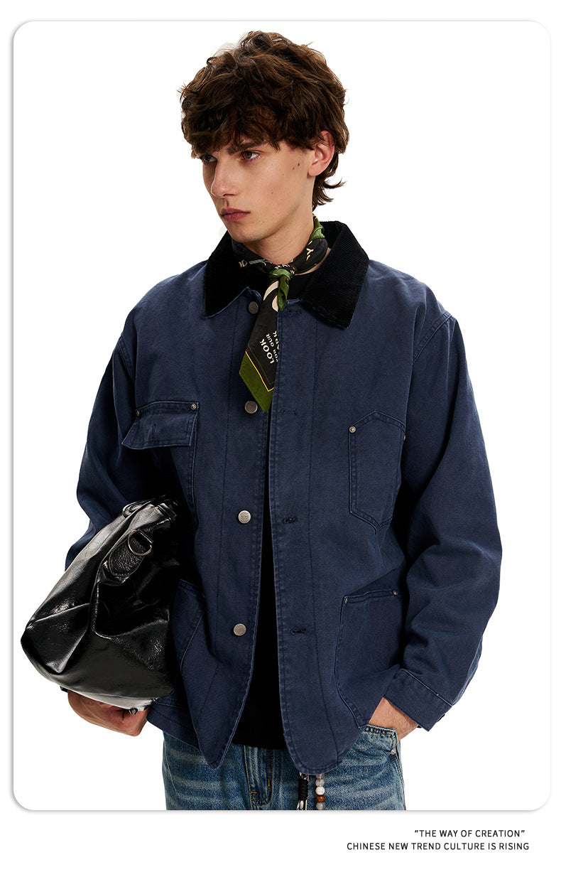 11KN Retro Wick Lapel Three-dimensional Canvas Jacket