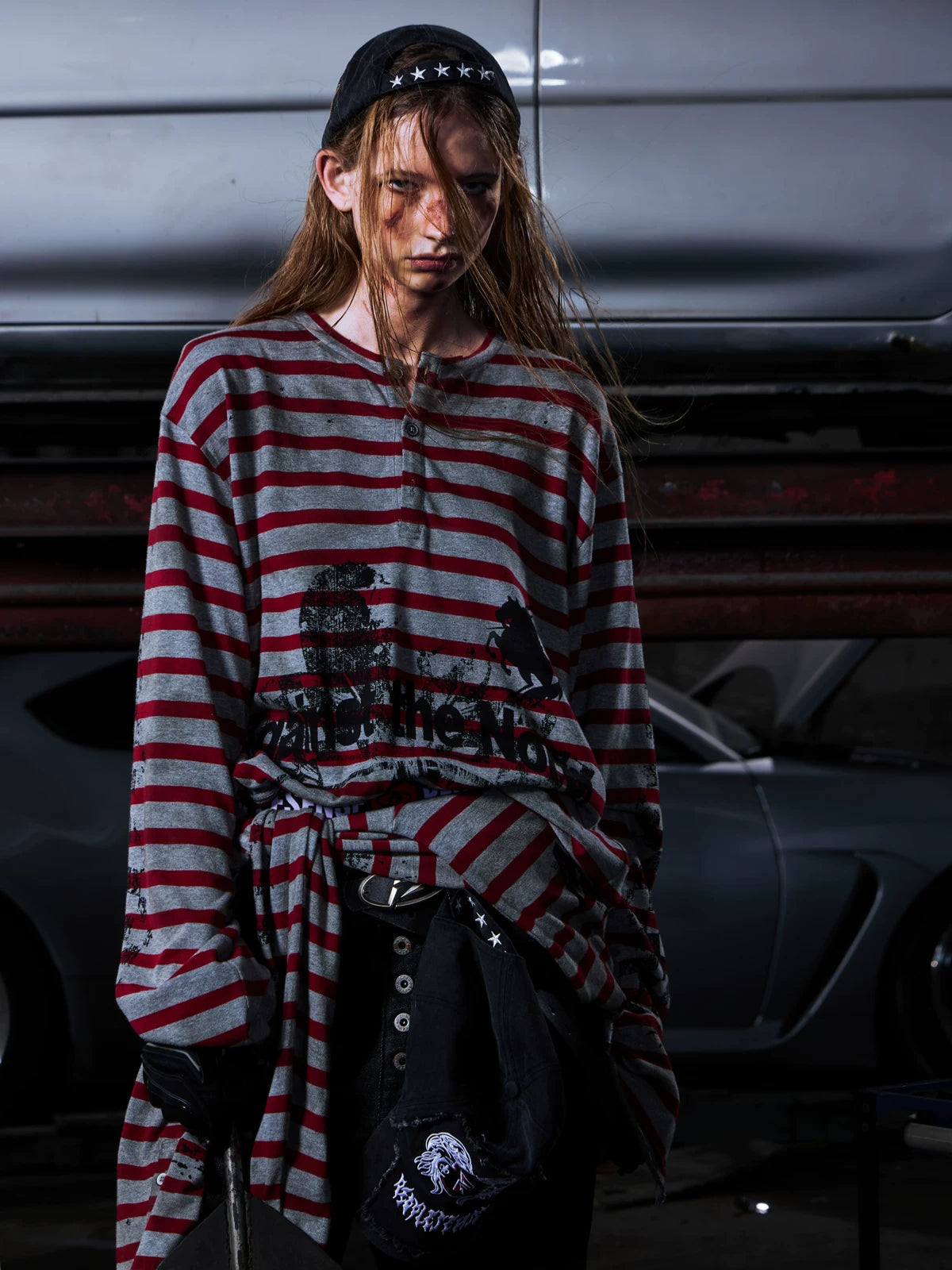 PEOPLESENSE Striped Knitted Ink Splashing Long Sleeves