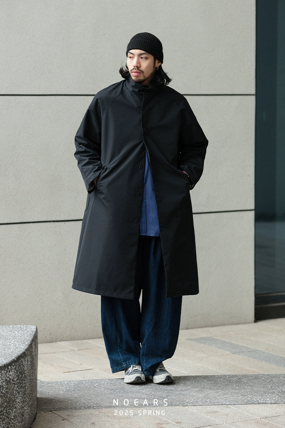 NOEARS Japanese Retro Shoulder Sleeve Stand-up Collar Long Coat