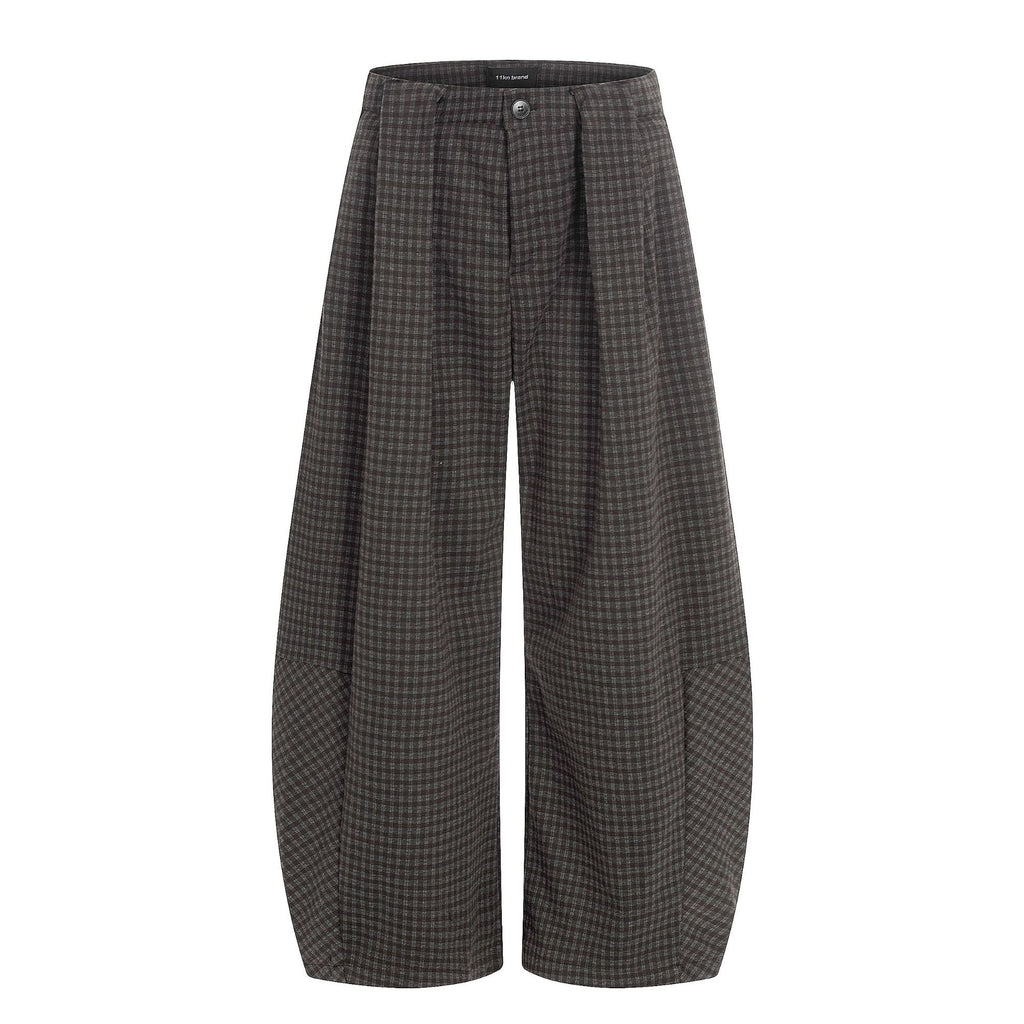 11KN Plaid Versatile Wide-leg Casual Trousers