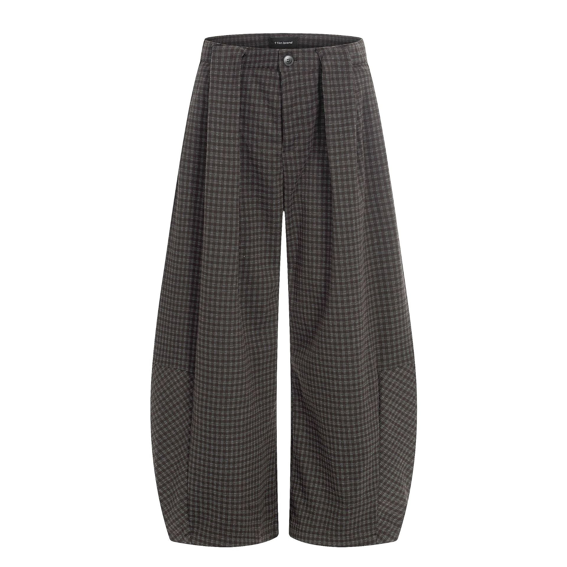11KN Plaid Versatile Wide-leg Casual Trousers