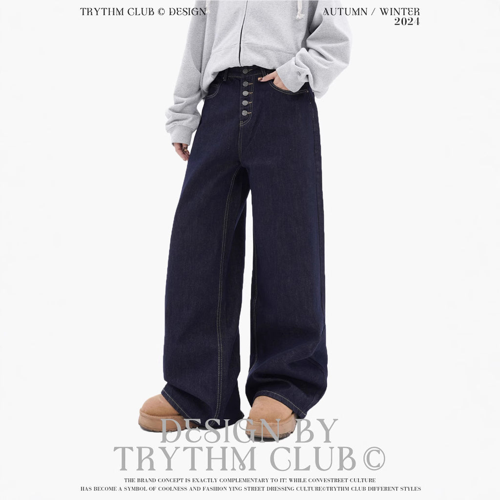 TRYTHMCLUB Loose Straight Denim Trousers
