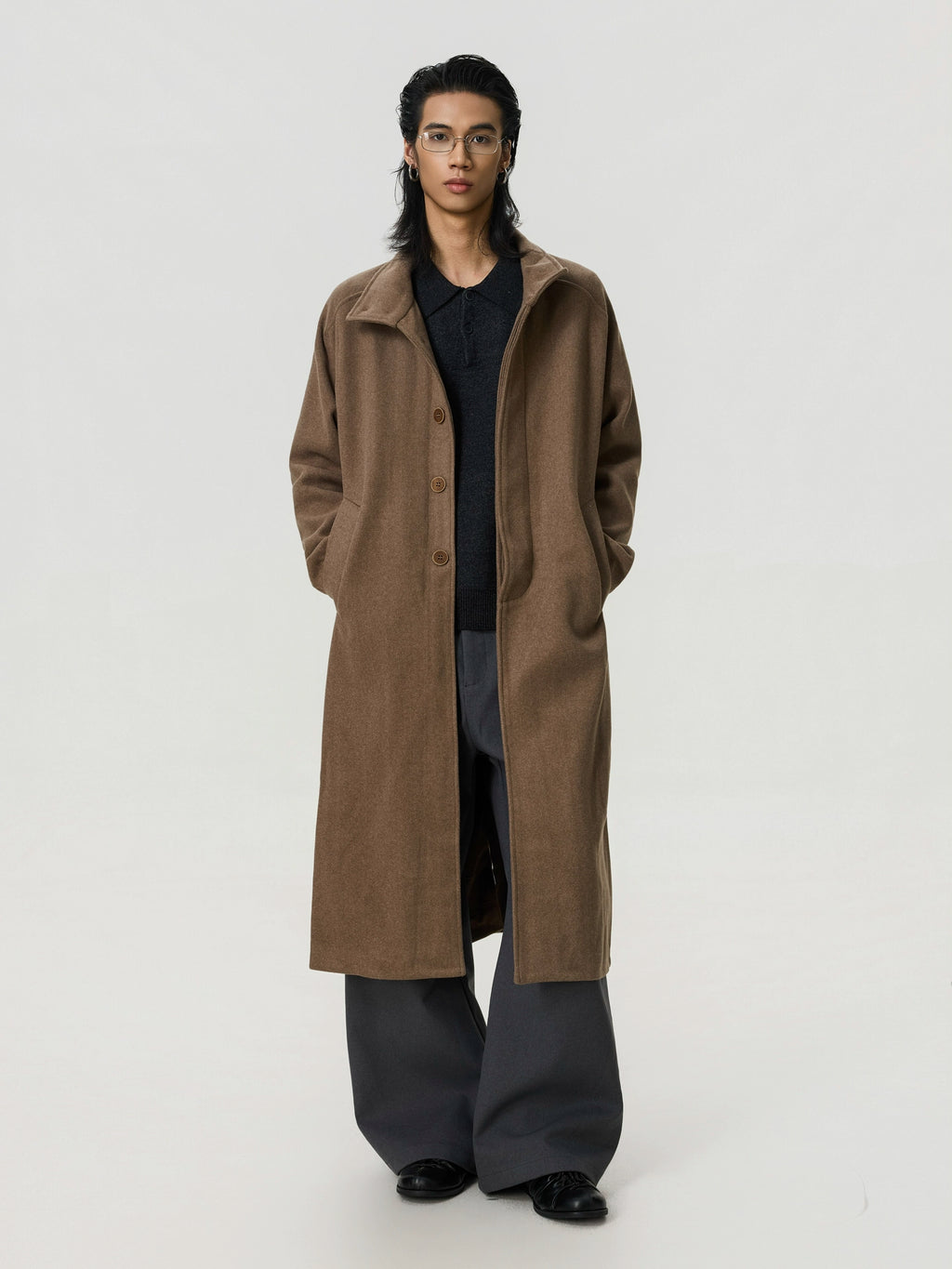 BTSG Minimalist Double-sided Woolen Stand-up Coat