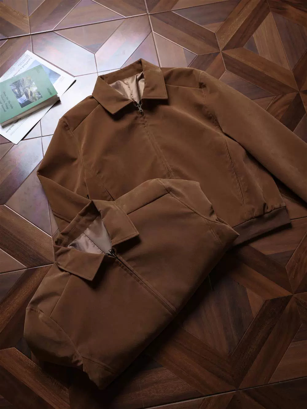 AMBSOM Velvet Suede Lapel Stand-Up Shoulder Jacket