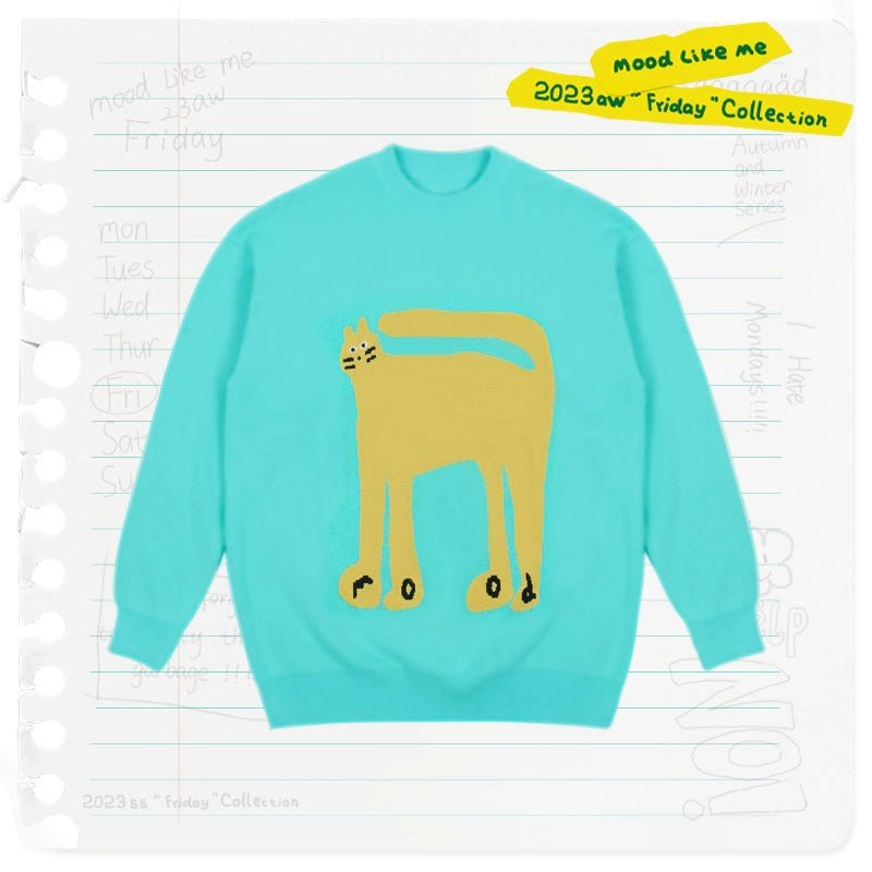 MoodLikeMe Cat Contrast Loose Knitted Sweater