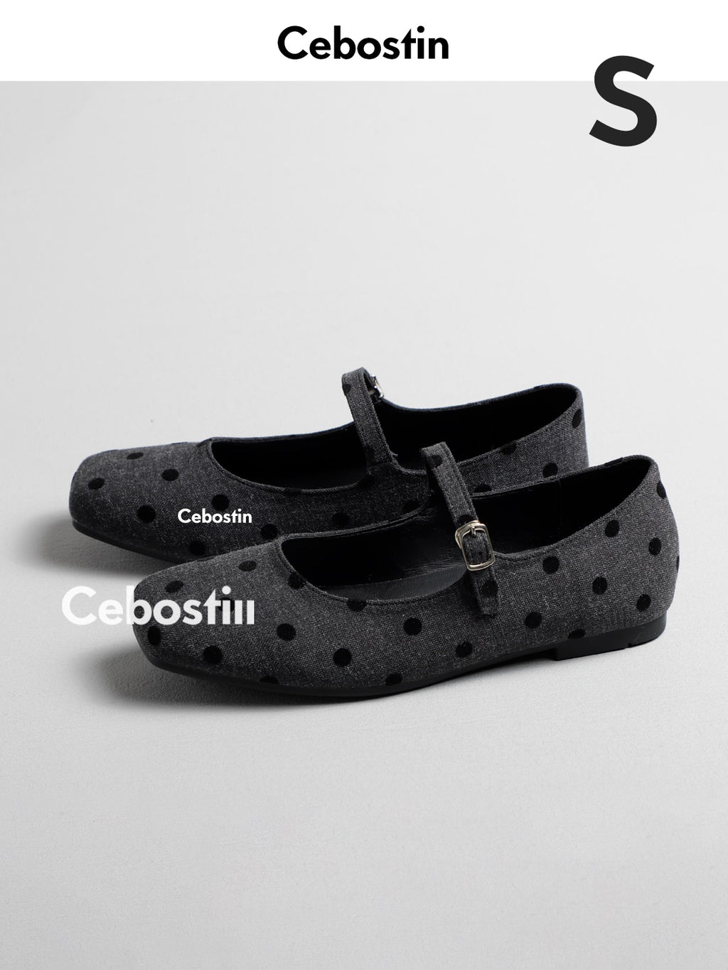 Cebostin Retro Polka Dot One-word Strap Single Shoes