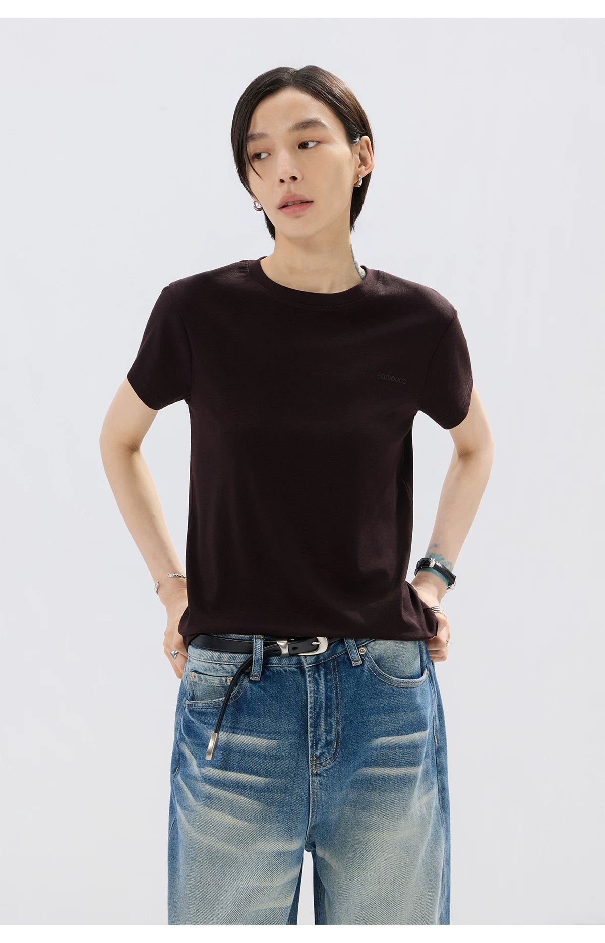 Sameuoo Small Neckline Minimalist Casual Versatile Tee