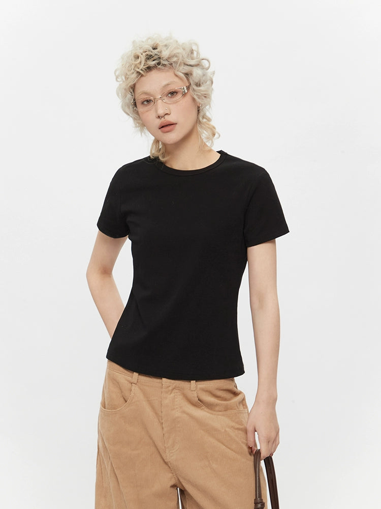 AIRHOOD Front Shoulder Crew Neck Slim and Thin Tee