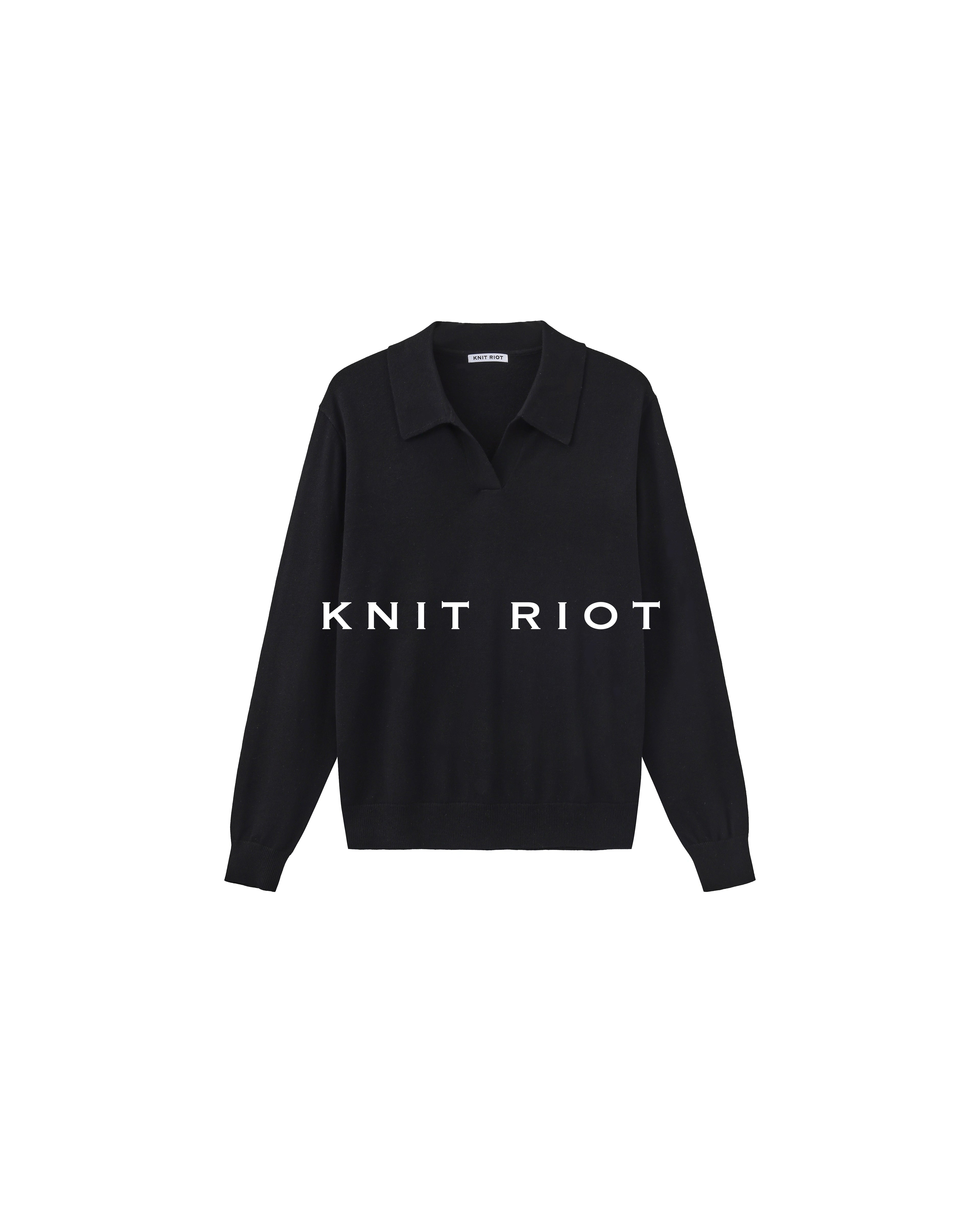 KNITRIOT Lapel Simple Polo Slack Knitted Long Sleeves