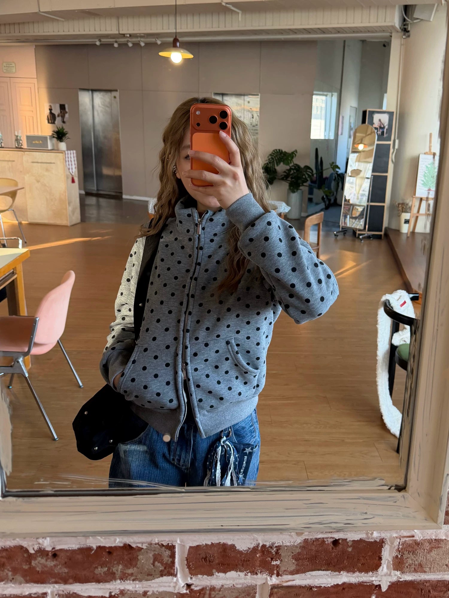 CCYE Front Shoulder Polka Dot Stand-up Sweater Jacket