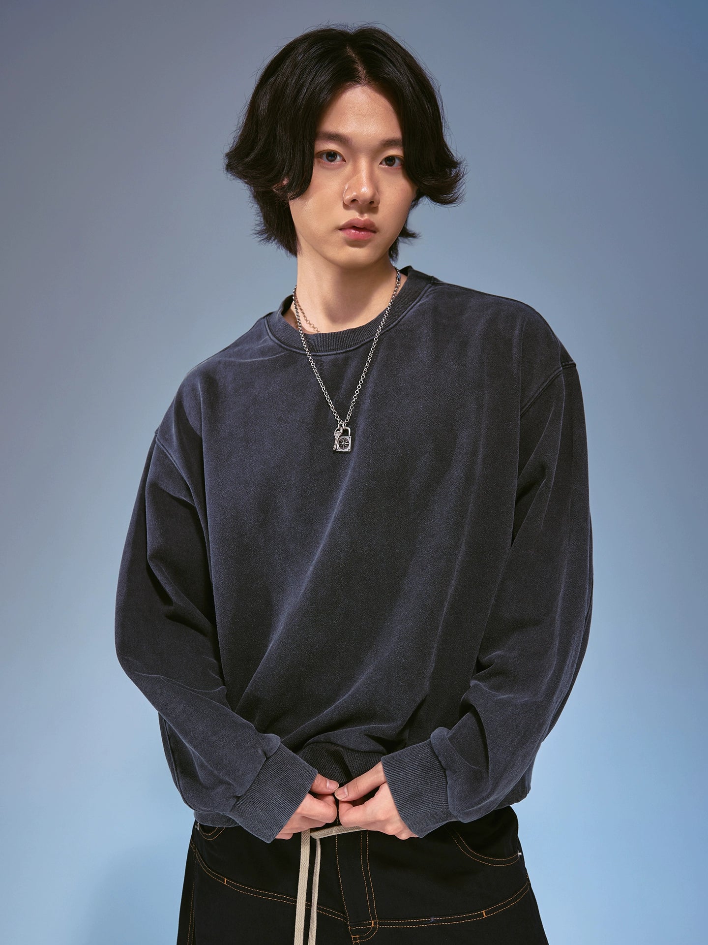 Remedy Vintage Double Sided Loose Crew Neck Sweater