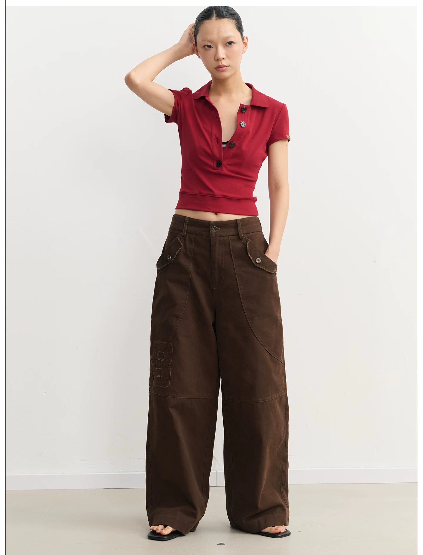 LINY LIBERTY Vintage V-neck Slim Waist and Thin Tee