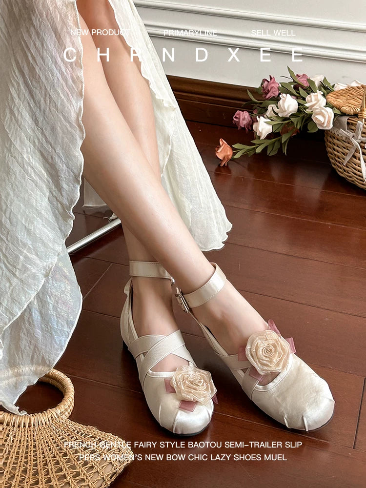 CHRNDXEE Flower Cross Strap Inner Heightening Flat Shoes