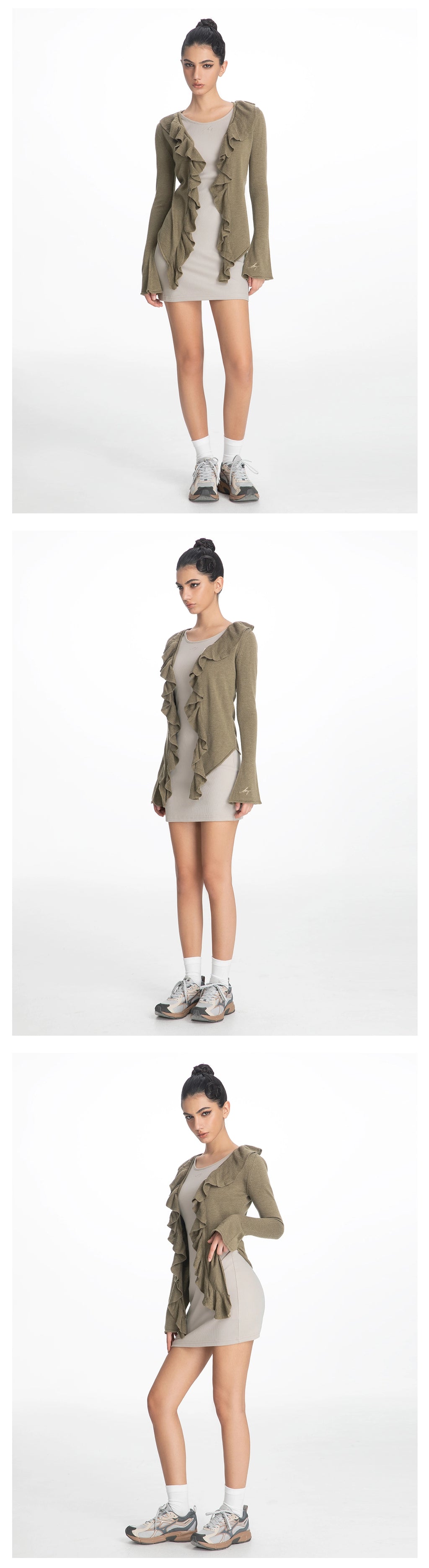 ABMY Ruffle Edge Long-sleeved Knitted Cardigan