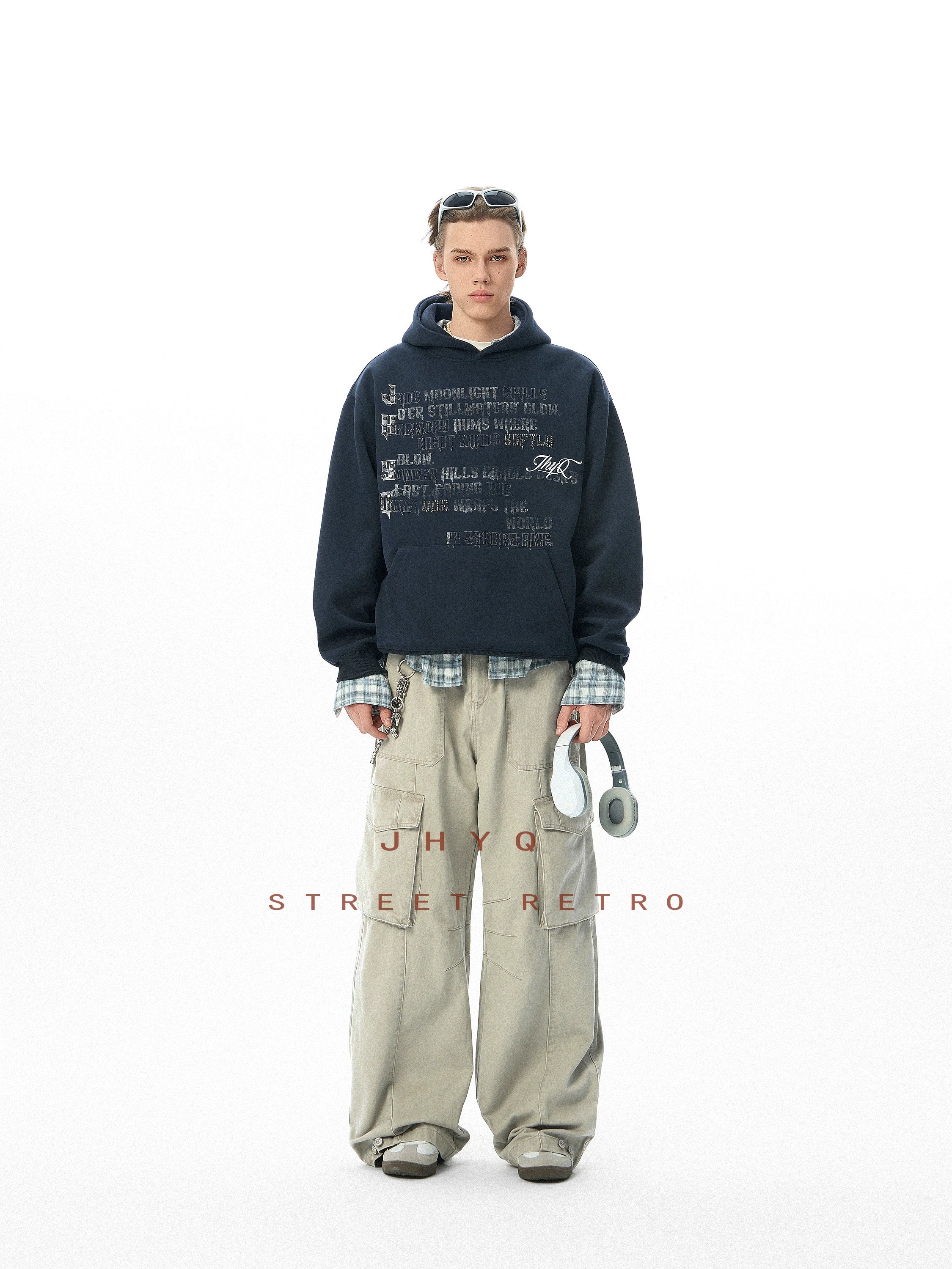 JHYQ Full English Print Loose Hoodie