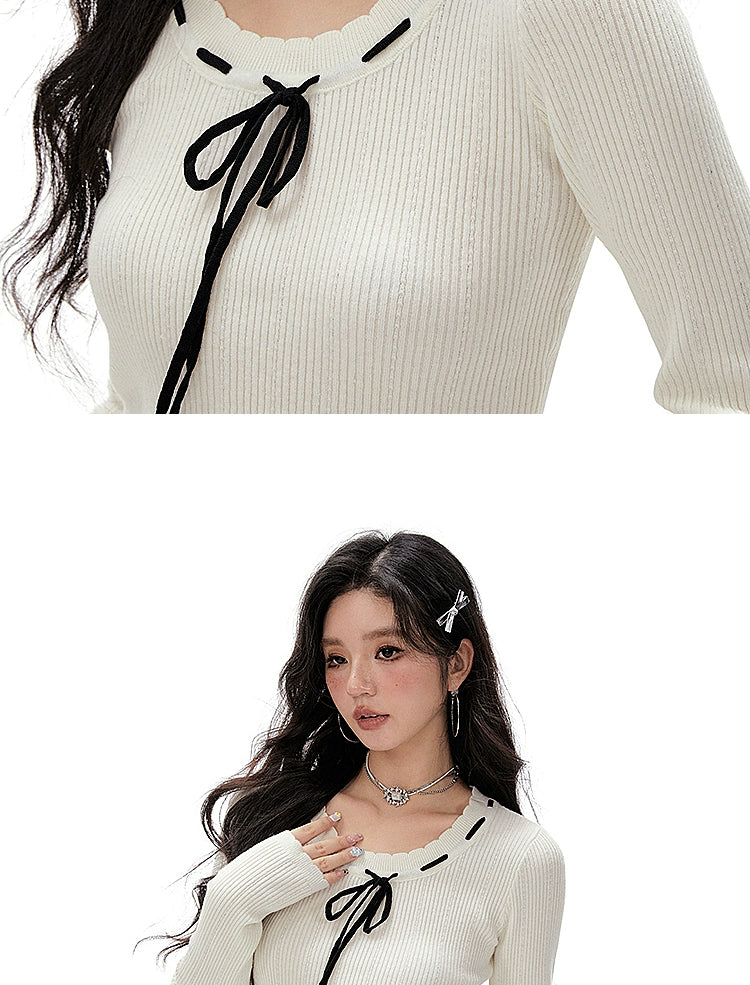Imone Contrasting Straps Slim Stitching Sweater Knitted Sweater