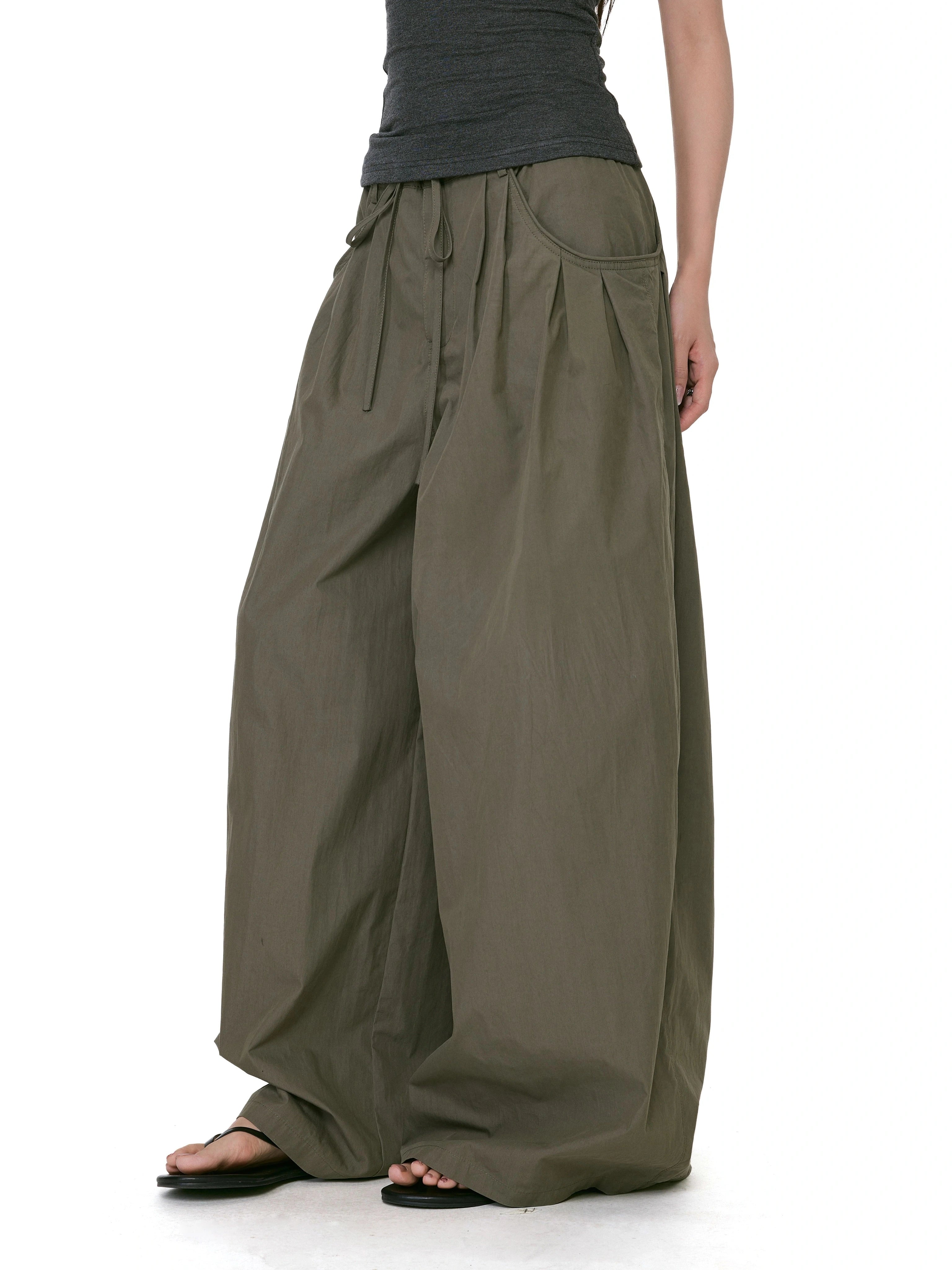 WITHMIN Loose and Thin Low-rise Versatile Floor-mopping Straight-leg Pants