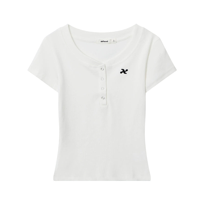 AIRHOOD Slim Fit Button V Neck Tee