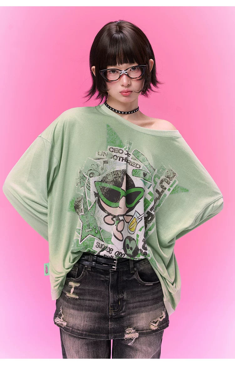 BJHG [Flying Girls Joint Name] Printed Lyocell Long Sleeve T-Shirt