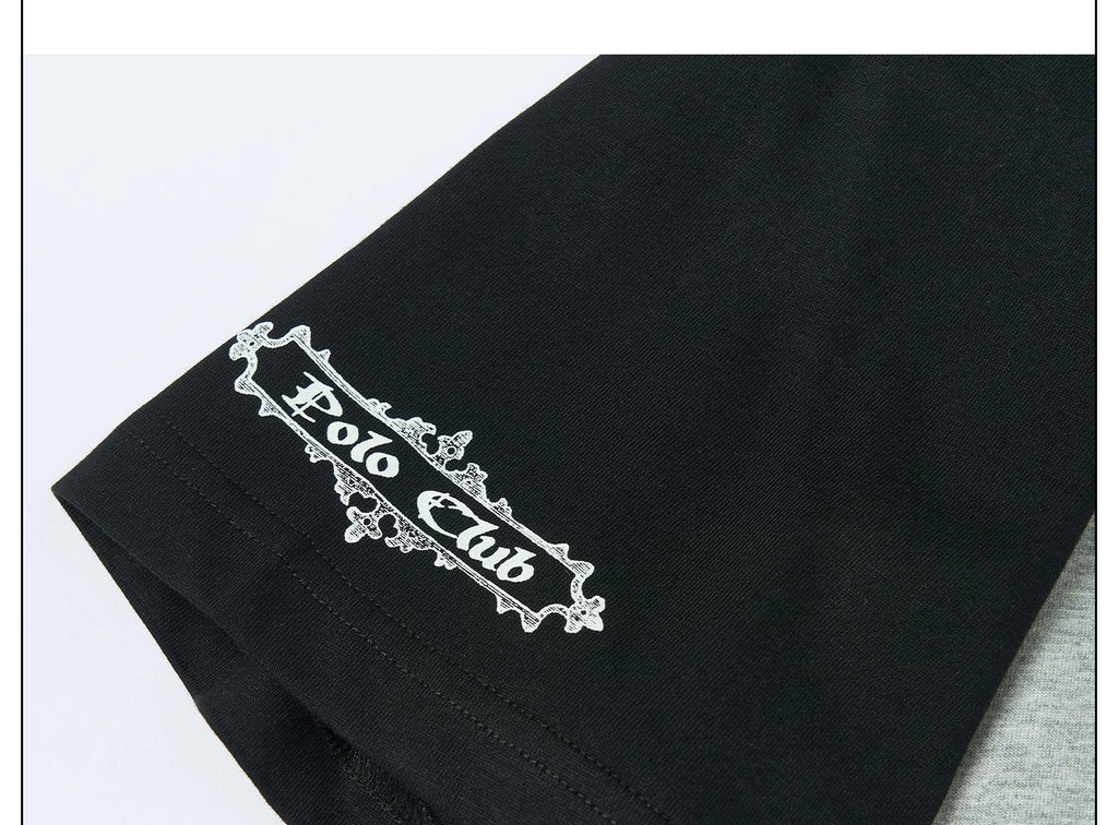 SAXGENWON Sticker Embroidery Splicing Print Front Shoulder Tee
