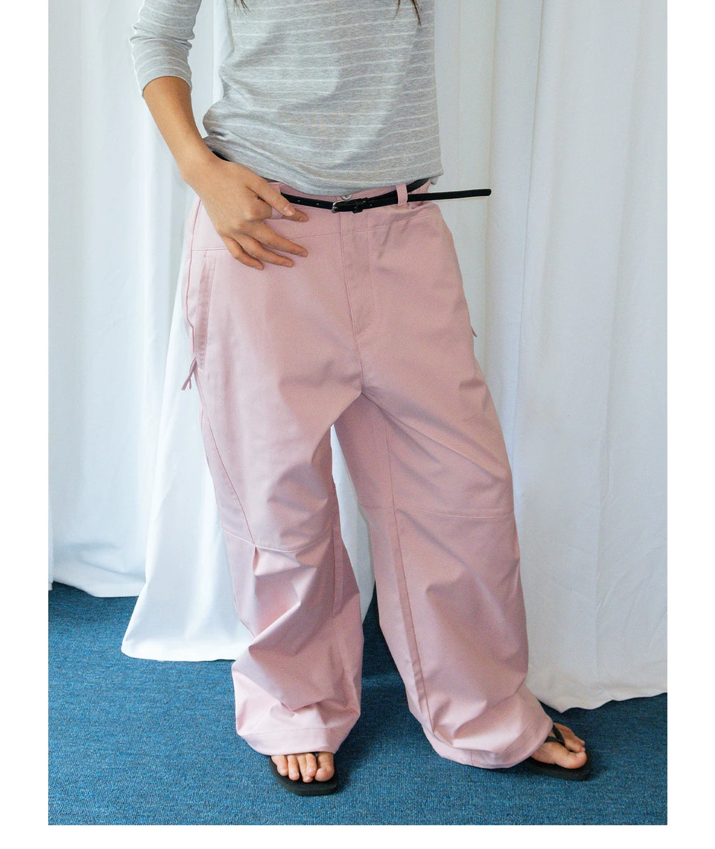 FUNKYFUN Elastic Waist Minimalist Pleated Wide-leg Pants